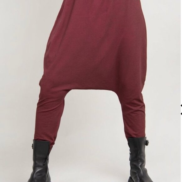 NWT RUNDHOLZ BLACK LABEL Burgundy Wine Color Drop Crotch Pants Leggings XL - Picture 2 of 9